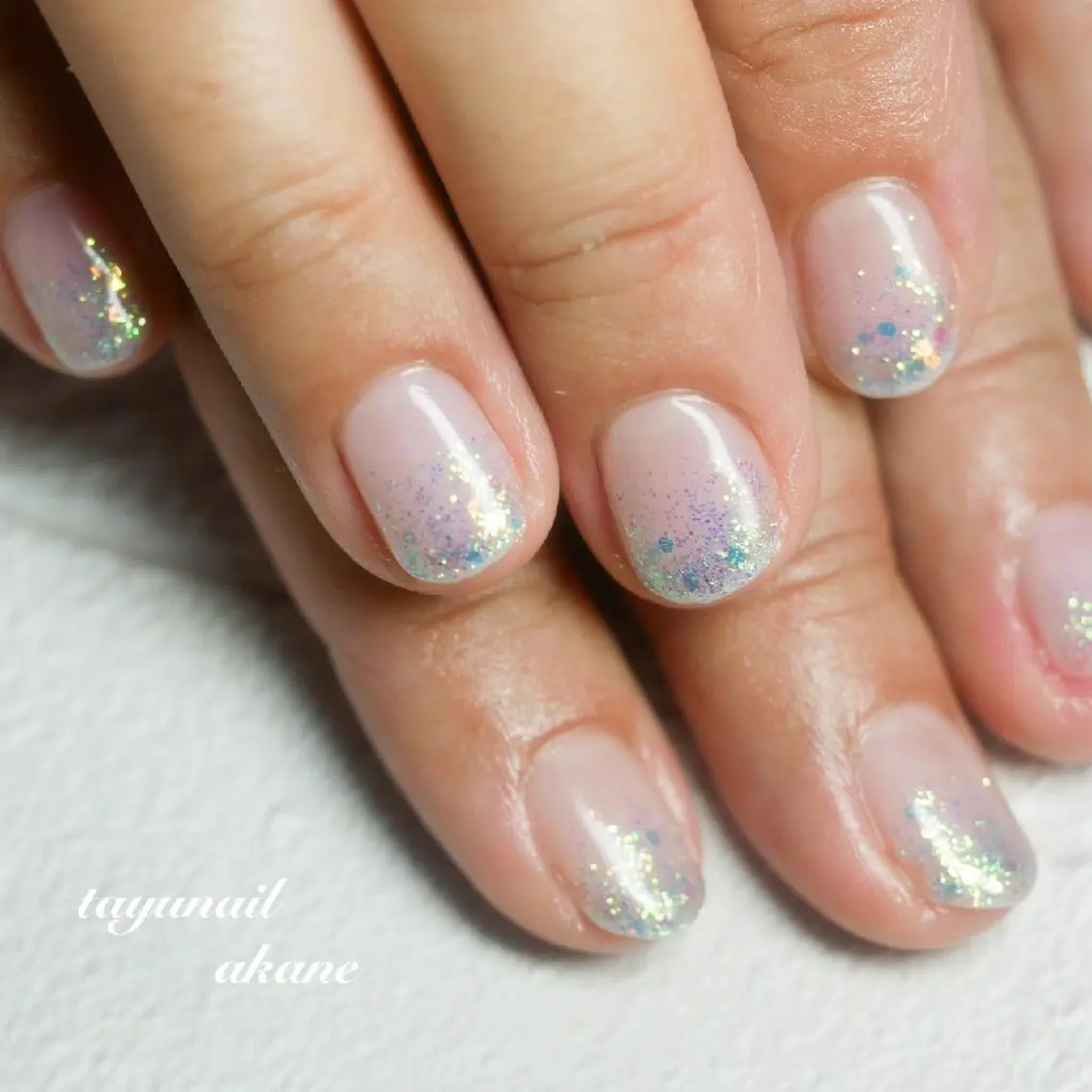 ネイル ブルー ジェルネイル グラデーション ラメ(グリッター) ラメグラデーション ネイルサロン 【たゆnail】のネイルデザイン