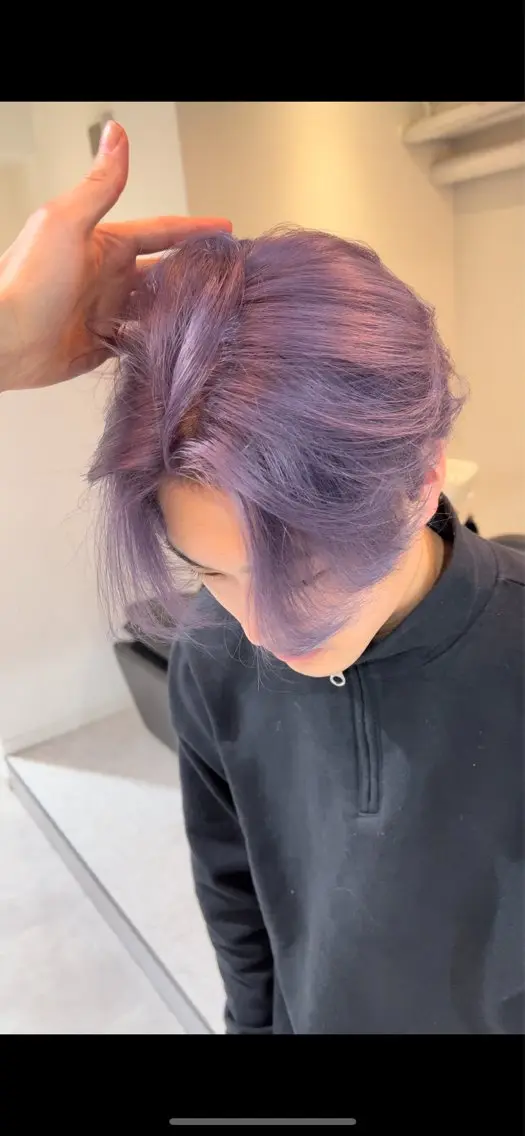 ショート カラー メンズ メンズブリーチ 黒髪 ブリーチ パープルカラー シルバー カット ヘアカラー PSY(サイ)池袋 金田尚久🎨のヘアスタイル