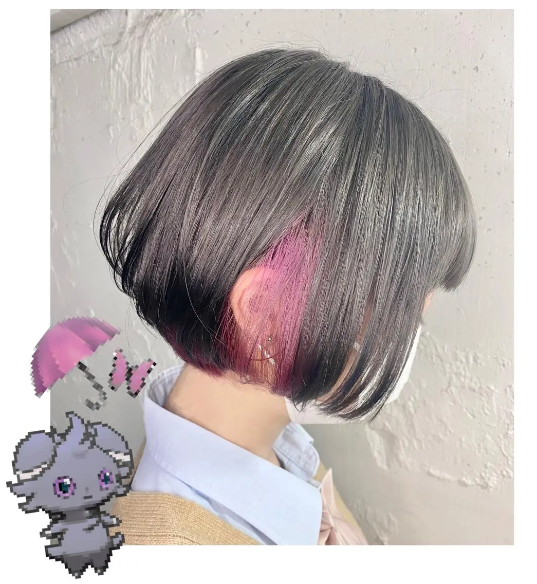 ショート カラー ダークグレー ピンクカラー カット TSUNO🦖 派手髪/オタク美容師のヘアスタイル