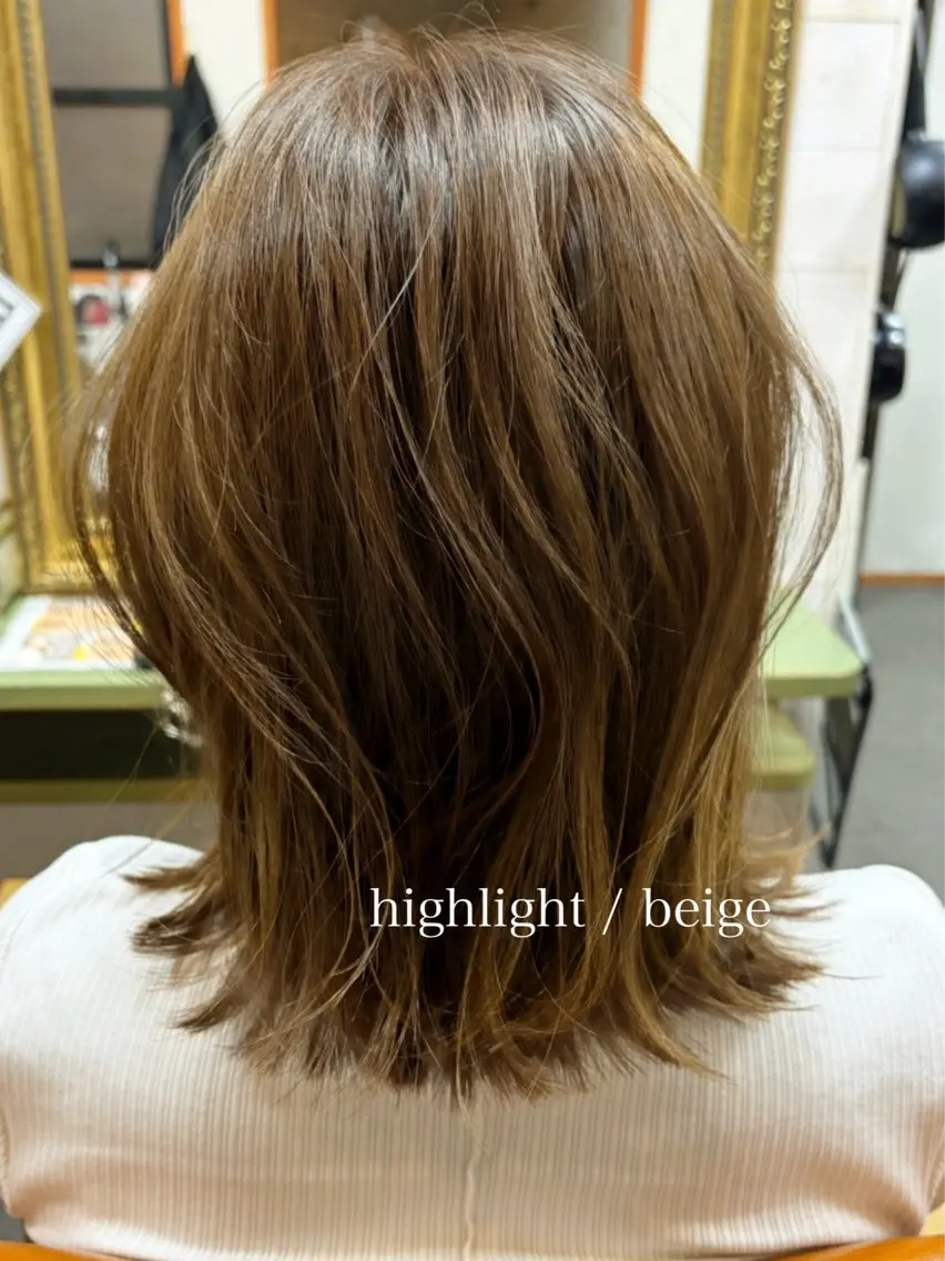 ミディアム カラー ベージュカラー 透明感カラー ハイライトカラー オレンジ ハイライト hair&eye サトウのヘアスタイル