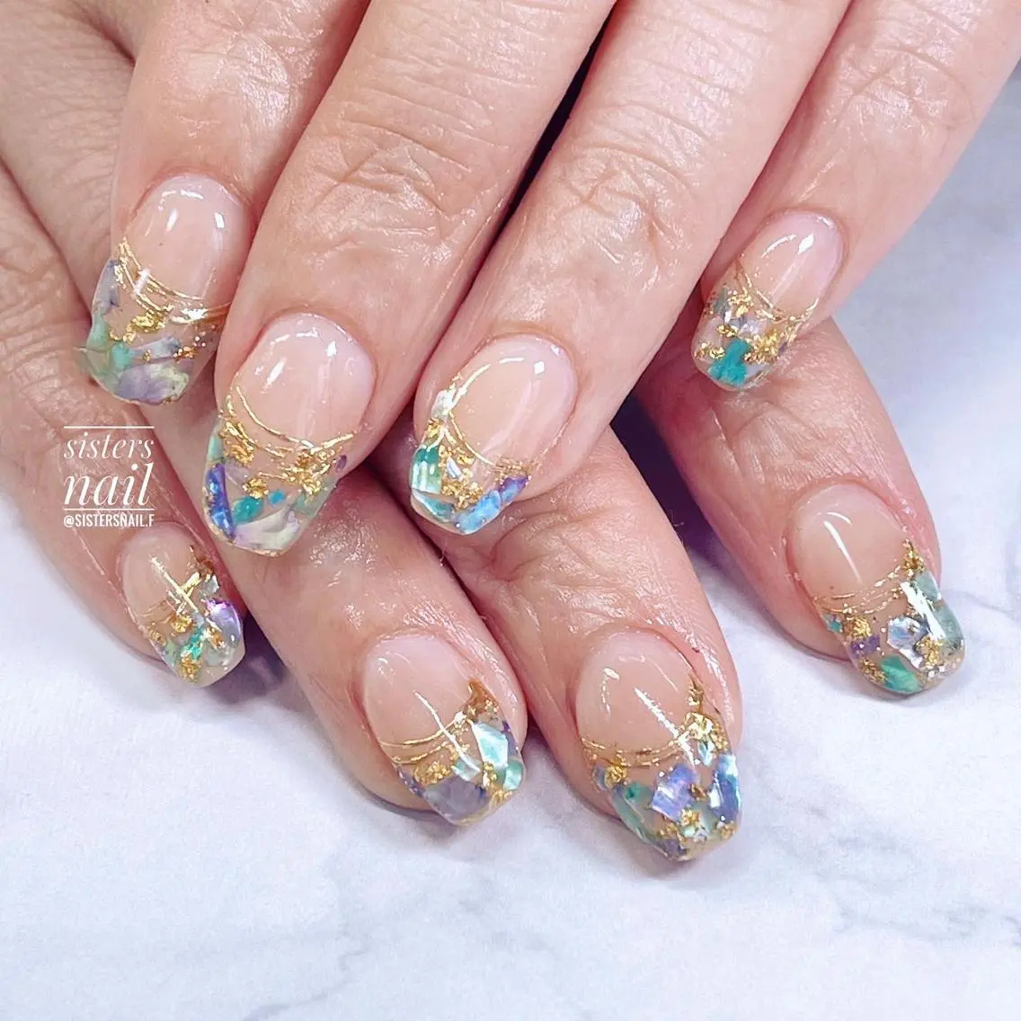 ネイル アートネイル クリアネイル フレンチネイル ゴールド キラキラネイル sisters nail.fのネイルデザイン