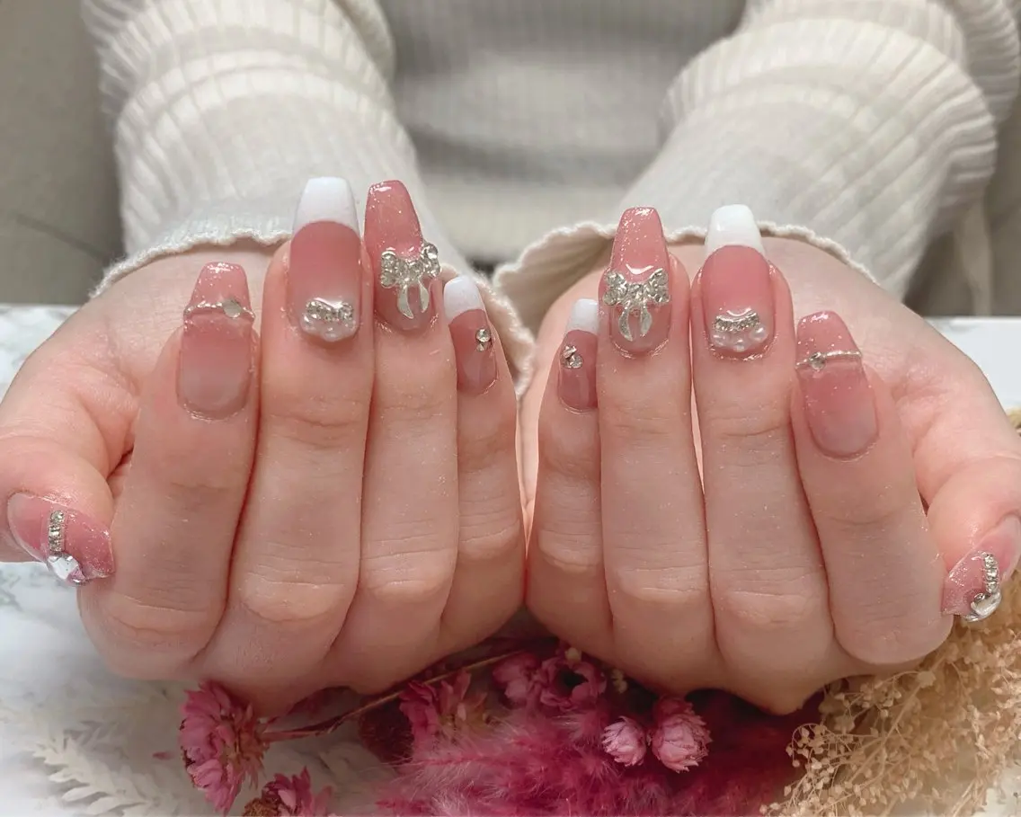 ネイル ハンドネイル はな💎ネイル ワンホン、長さ出しのネイルデザイン