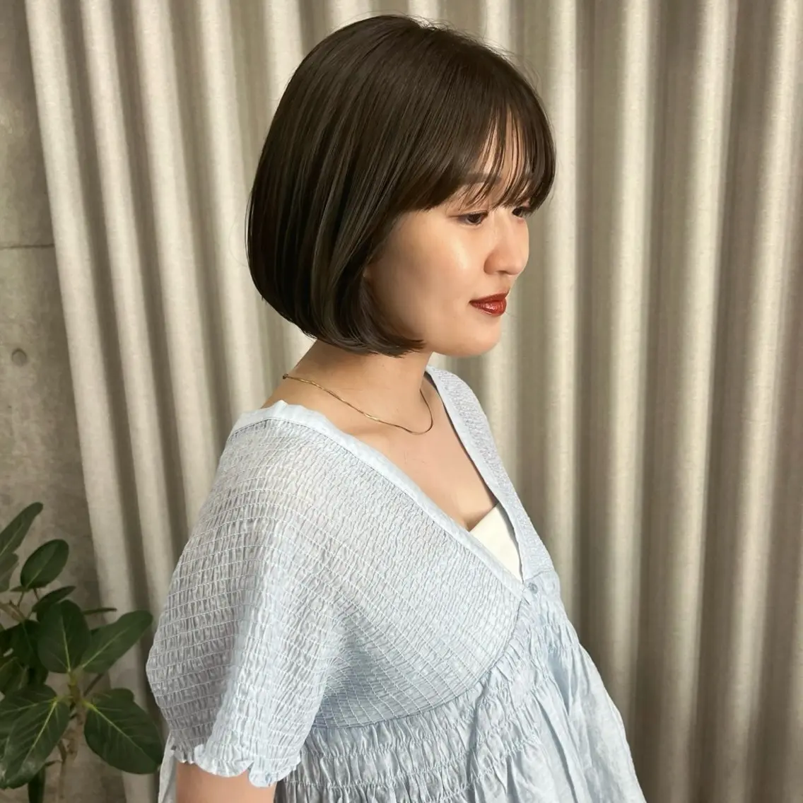 ミディアム カラー カット ヘアカラー トリートメント akane/オリーブ /ボブパーマのヘアスタイル