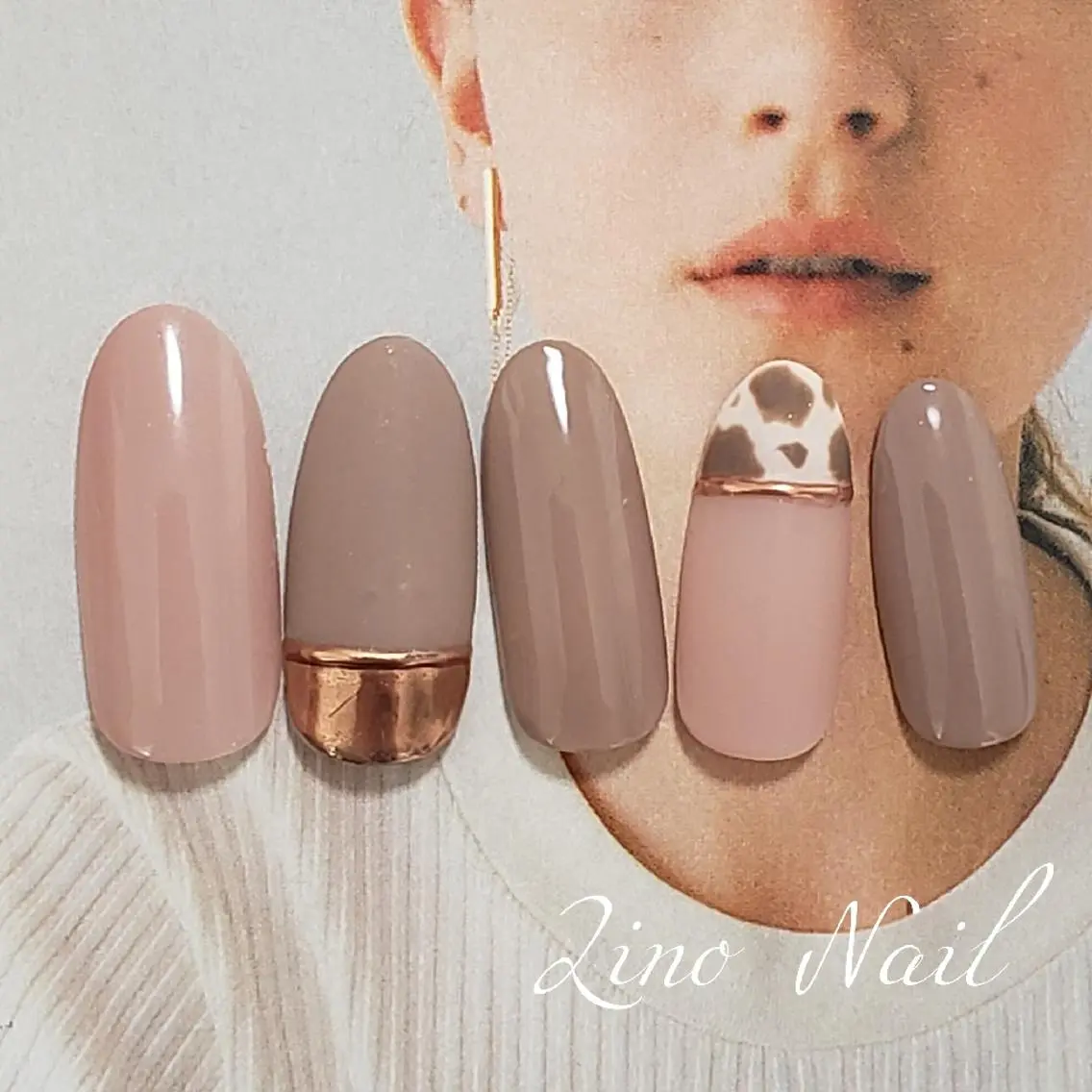 ネイル アニマル柄 カジュアル ジェルネイル マットネイル ミラーネイル Lino Nailのネイルデザイン