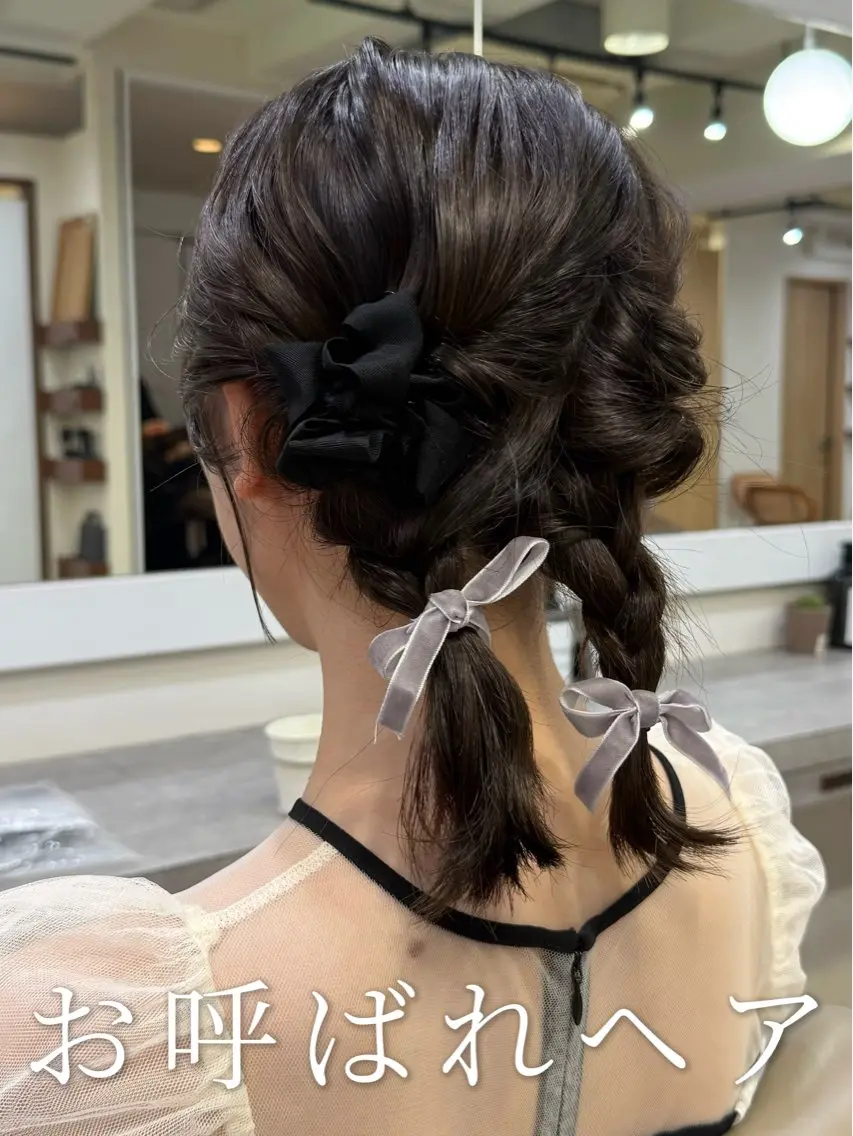 セミロング ヘアアレンジ ハーフアップ ポニーテール ツインテール 結婚式・ブライダル 三つ編み ヘアセット 韓国風パーマ/ヘア セット/店長みづきのヘアスタイル
