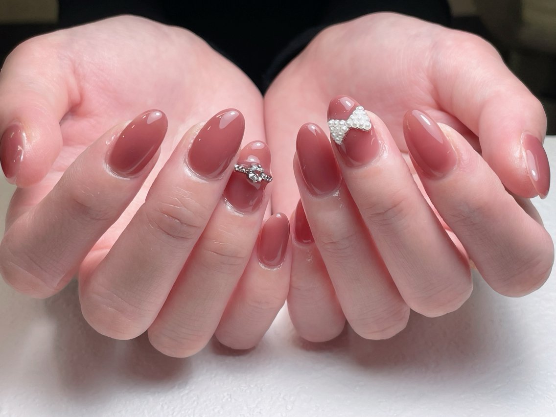 ネイル ボルドー ブラウン チークネイル 長さ出し フレンチネイル ハンドネイル MEO NAIL 中野①のネイルデザイン