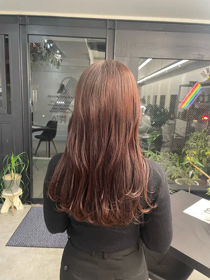 セミロング カラー ブリーチ ブラウンカラー ブリーチなしカラー ピンクカラー ピンクブラウン 川上拓真 ✂︎学芸大学のヘアスタイル