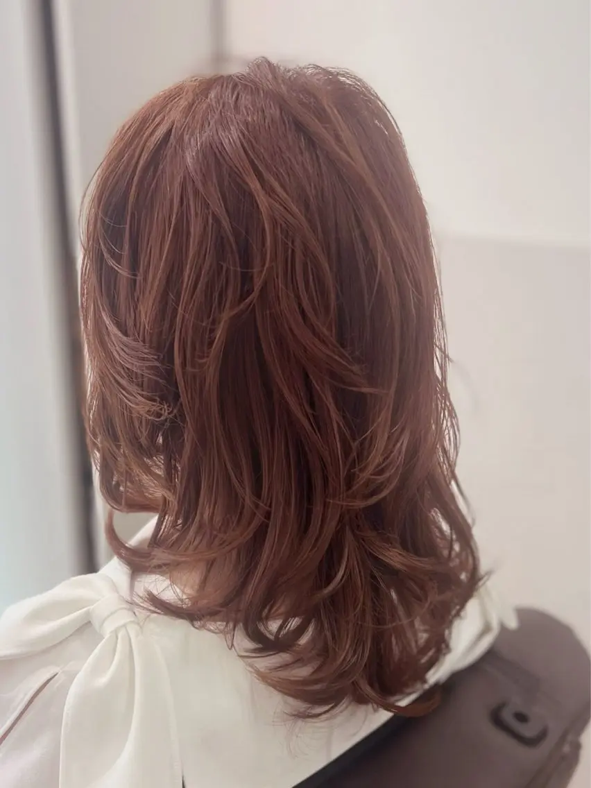 ミディアム カラー ヘアアレンジ ベージュカラー オレンジ オレンジベージュ 小野 ふみこのヘアスタイル