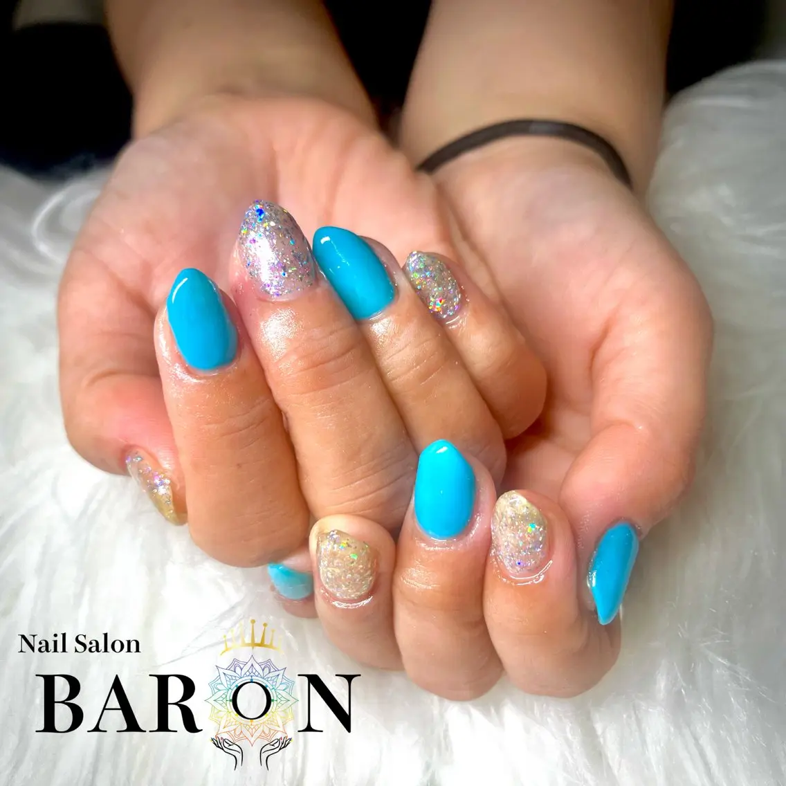 ネイル ブルー シルバー ハンドネイル ☆SAKI☆ BARON 店長のネイルデザイン