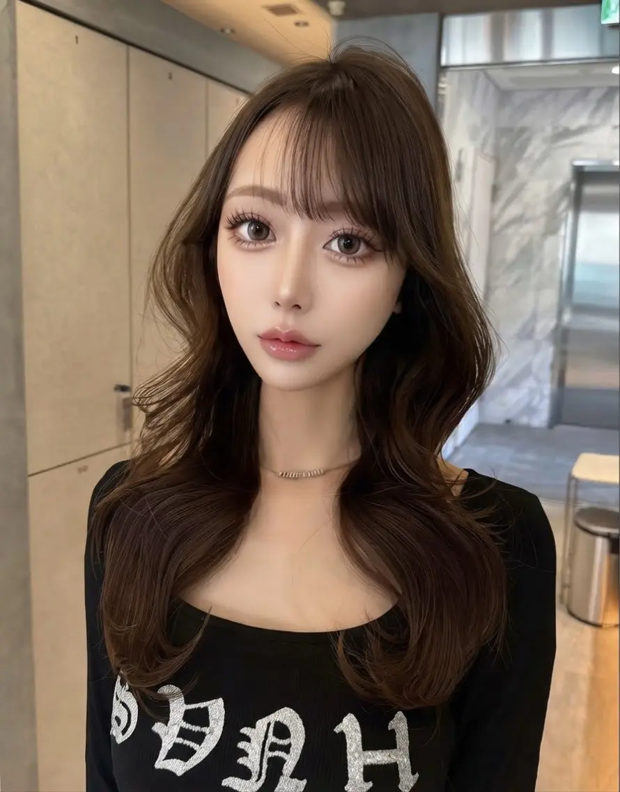 ロング くびれヘア 顔周りカット 韓国風ヘア レイヤーカット サイドバング カット ヘアカラー ワンホンヘア/ レイヤー/韓国/石川のヘアスタイル