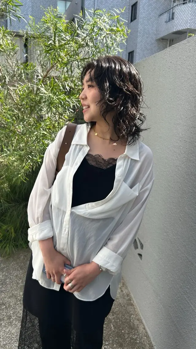 ミディアム カラー パーマ ミディアムパーマ 透明感カラー ニュアンスパーマ カット ヘアカラー パーマ niina suzukiのヘアスタイル