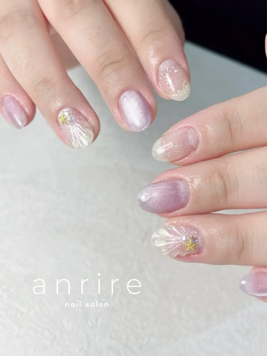 ネイル 成人式 フラッシュネイル ジェルネイル キラキラネイル マグネットネイル ハンドネイル nailsalon anrireのネイルデザイン