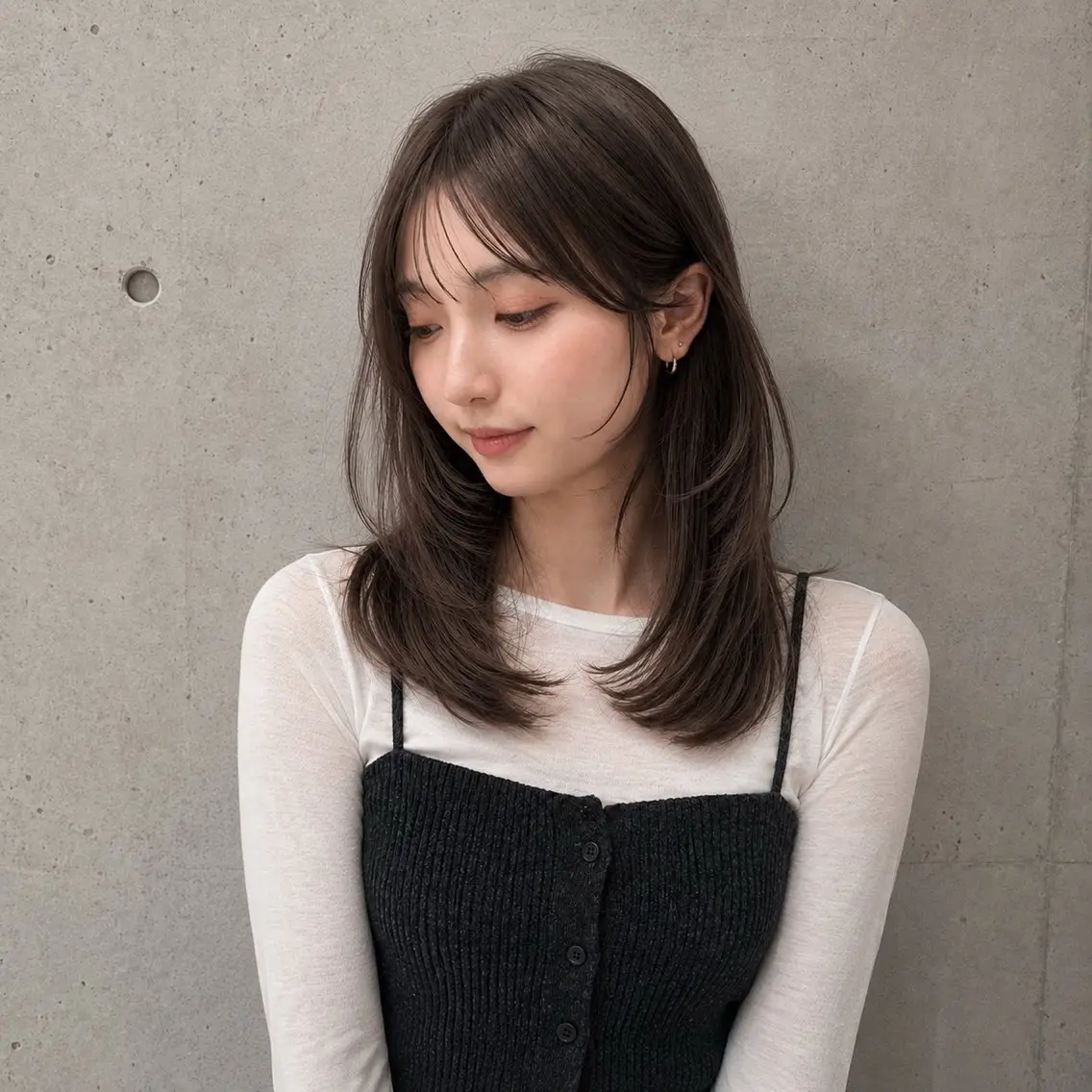 セミロング カラー ブラウンカラー 透明感カラー くびれヘア 韓国風ヘア くびれレイヤー カット ヘアカラー トリートメント 盛れる顔まわりカット 髪質改善/渋谷/れんのヘアスタイル