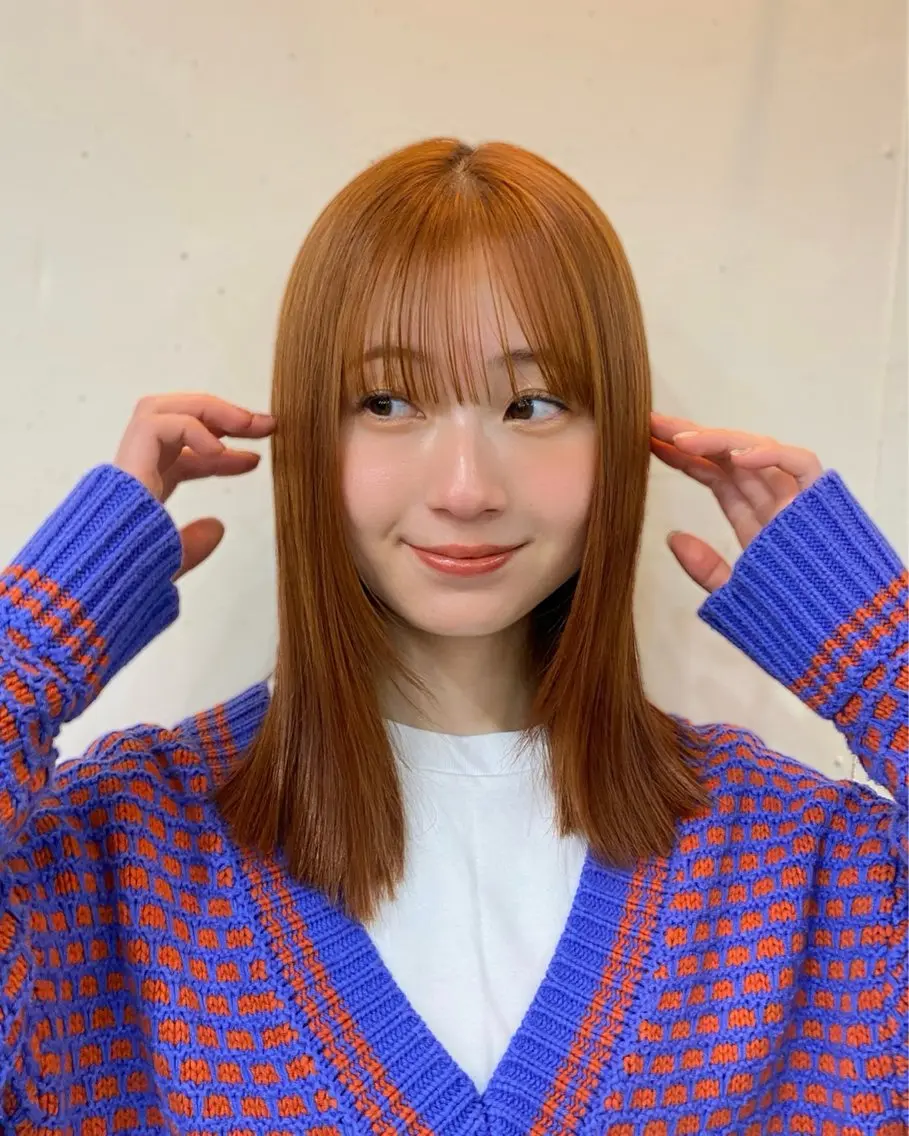 ミディアム カラー ブリーチ ブリーチなしカラー オレンジ トリートメント ヘアカラー トリートメント shiori/暖色/ レイヤー/似合わせのヘアスタイル
