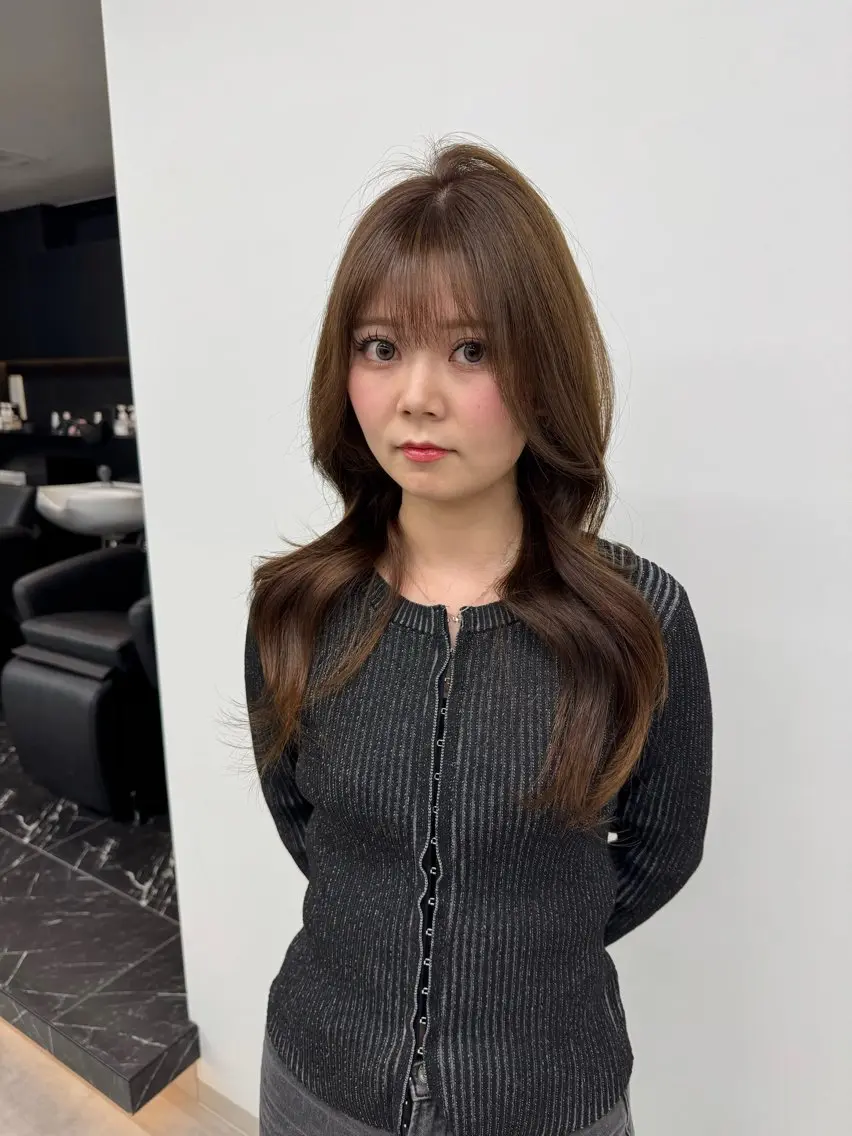 ロング カラー ブリーチ ブラウンカラー ヘーゼル ブリーチなしカラー カット ヘアカラー トリートメント ベージュ/エクステ /職人/KENTAのヘアスタイル