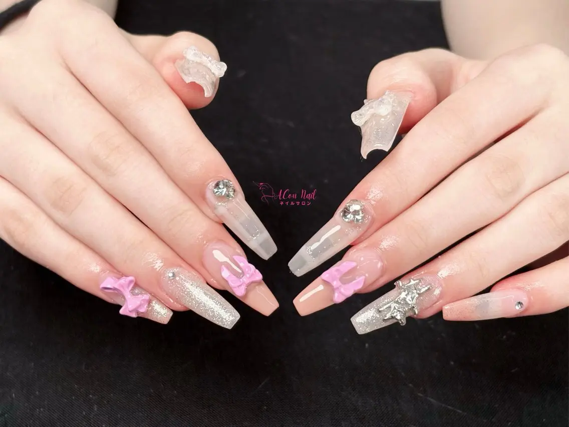 ネイル 桜ネイル 長さ出し フラワーネイル フレンチネイル ジェルネイル ハンドネイル ACon NailSalonのネイルデザイン