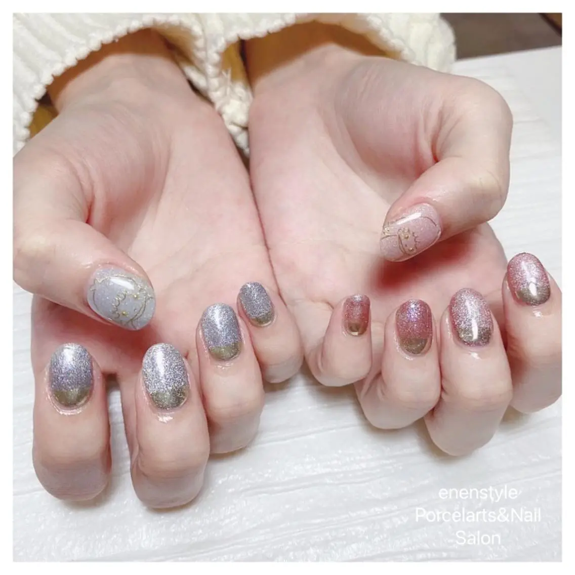 ミディアム ネイル ハンドネイル 🐾enen style 🐾のネイルデザイン