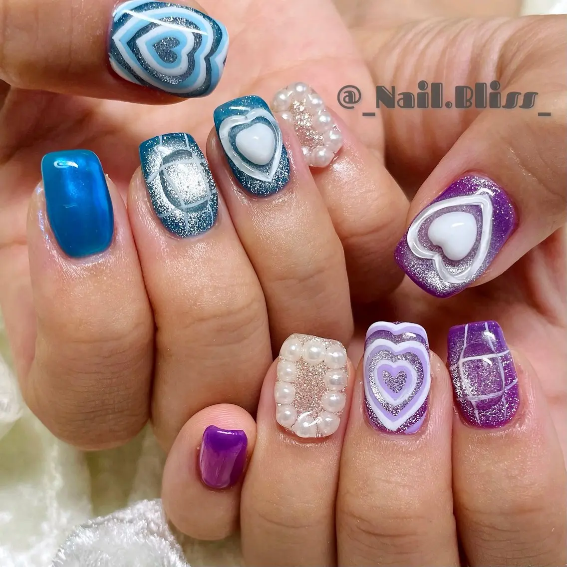 ネイル ブルー マグネットネイル 持ち込み パープル ハンドネイル NAIL BLISSのネイルデザイン