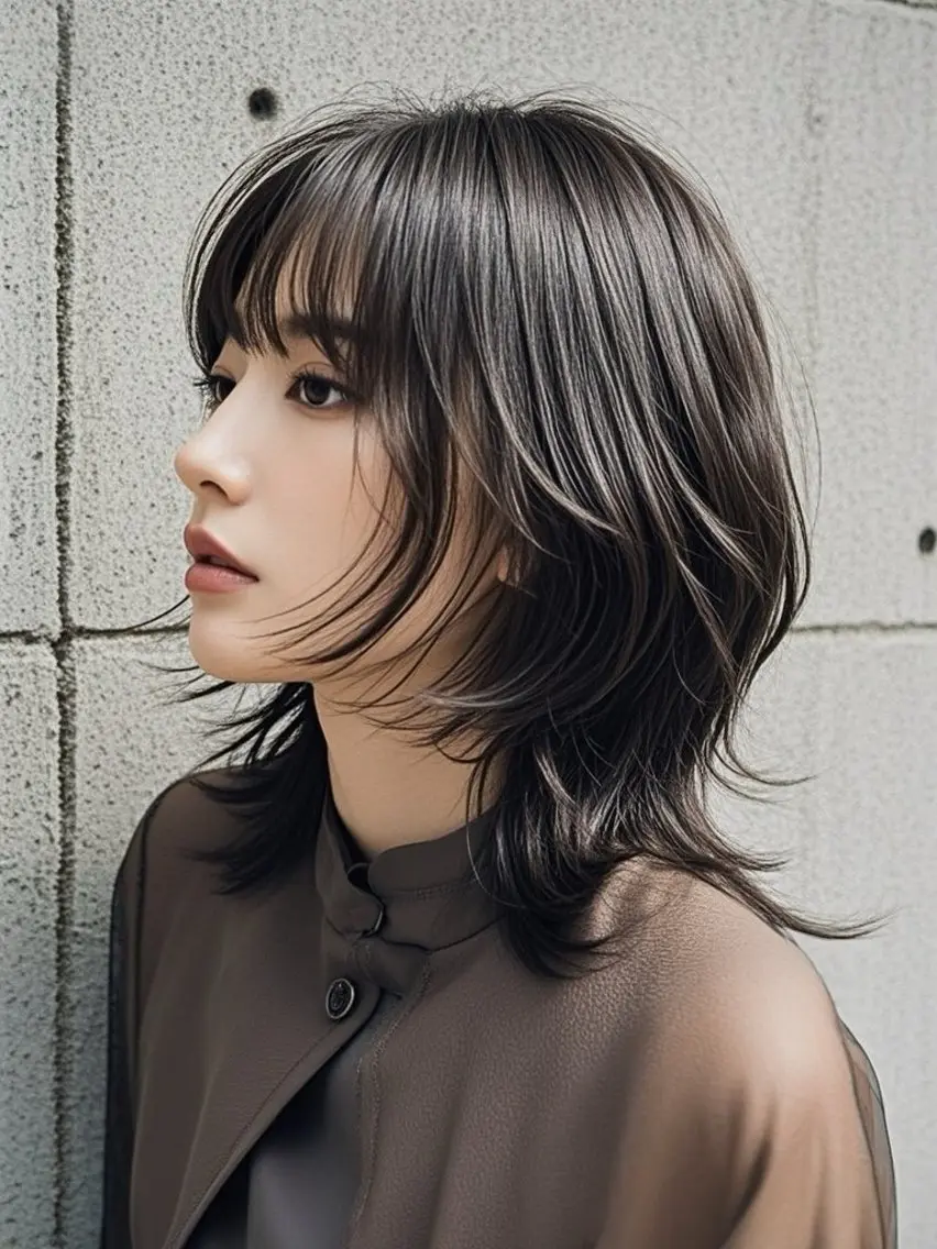 ミディアム ショートボブ ミディアムレイヤー ミディアムパーマ アッシュ ボブ カット ヘアカラー ウルフカット 811 大阪梅田 ウルフのヘアスタイル