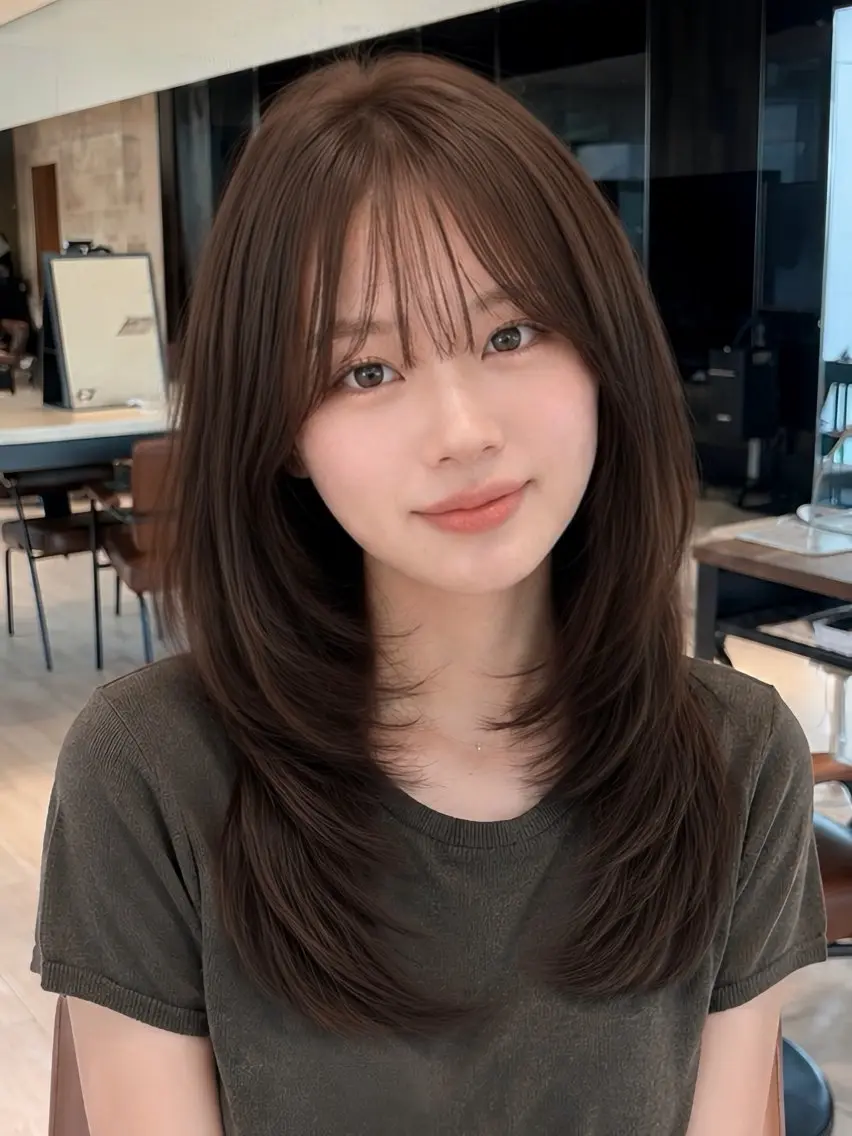 セミロング トリートメント カット ヘアカラー 透明感カラー/韓国レ イヤー/宮下知也のヘアスタイル