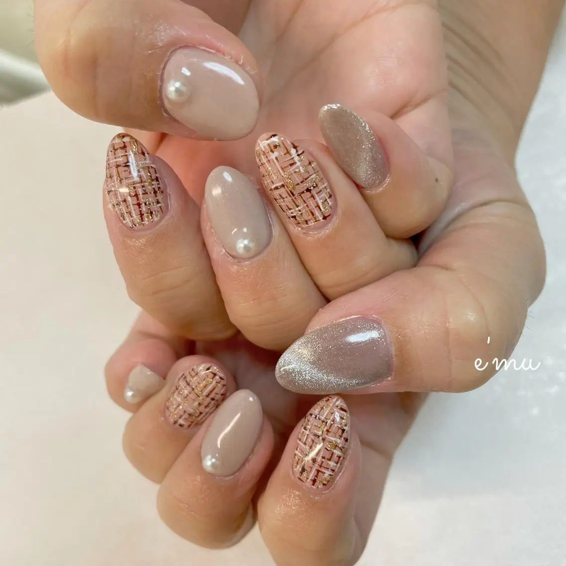ネイル マグネットネイル ツイードネイル ハンドネイル nail salon e'mu💐のネイルデザイン