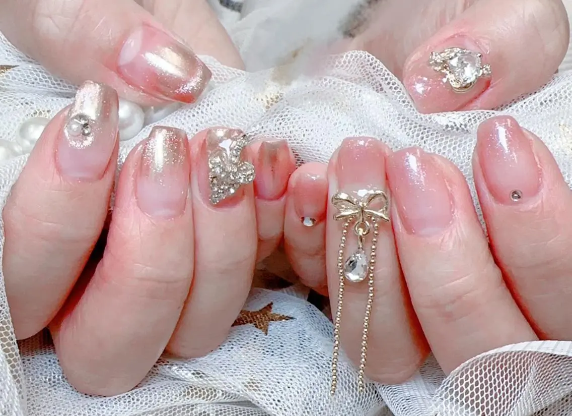 ネイル アートネイル 韓国ネイル 水色 ロングネイル スカルプネイル ハンドネイル MOMO Nail 高田馬場店のネイルデザイン