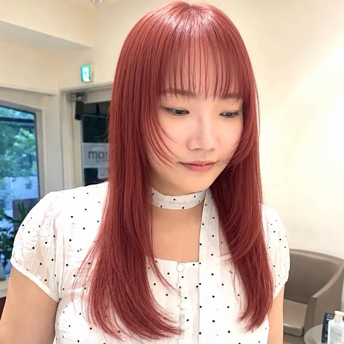 ミディアム カラー ミディアムレイヤー ブリーチ ダブルカラー ブリーチなしカラー オレンジ カット ヘアカラー トリートメント 暖色カラー/ボブ/ 銀座/モエのヘアスタイル