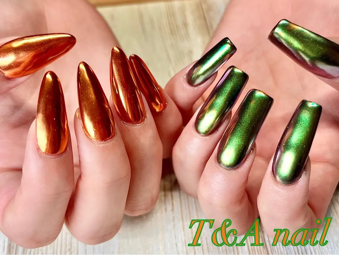 ネイル 長さ出し ジェルネイル ロングネイル ミラーネイル ニュアンスネイル T&A nailのネイルデザイン