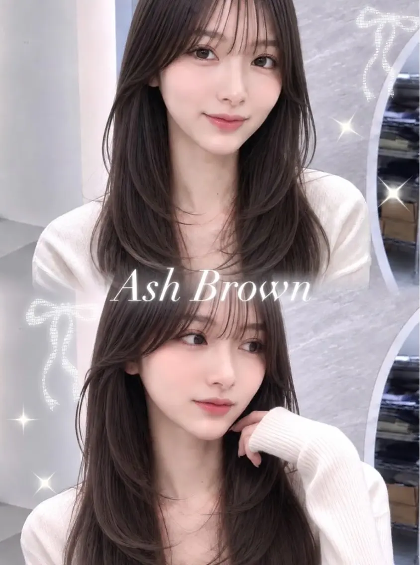 セミロング カラー ヘアアレンジ アッシュ アッシュブラウン 黒髪 ブルーカラー ブルーブラック ヘアカラー 🖤kana韓国ヘア 艶髪カラー特化🖤のヘアスタイル