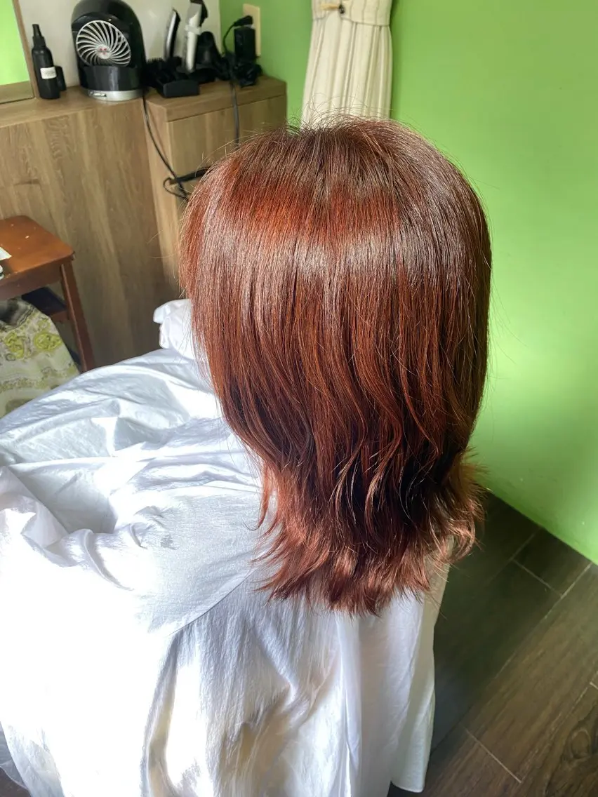 ミディアム カラー ブリーチ ブリーチなしカラー オレンジ 【エシカル】 HOSOMIのヘアスタイル