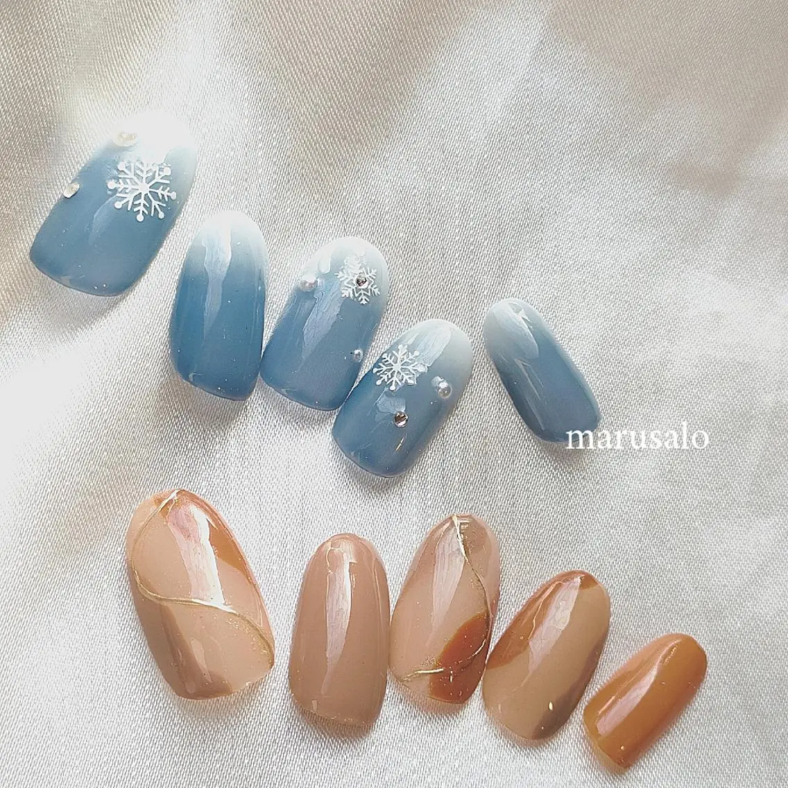 ネイル グラデーション ミラーネイル ニュアンスネイル ストーンネイル ホワイト marusalo nailのネイルデザイン