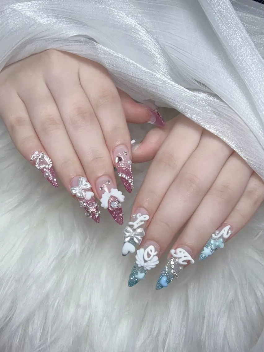 ネイル 成人式 大理石ネイル(マーブル) リボン 夏ネイル ネイルチップ ハンドネイル ハンドケア MIO🌸Nail スカルプ専門店のネイルデザイン