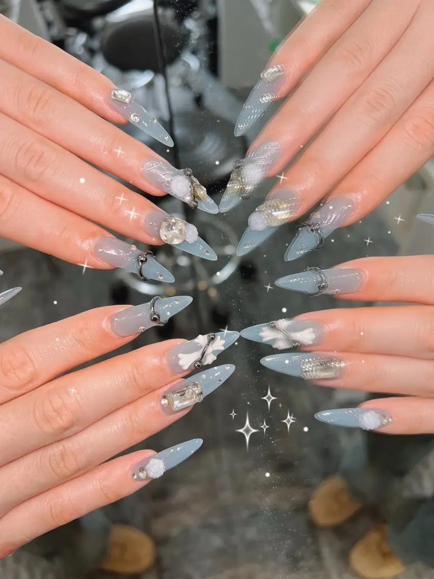 ネイル オーロラネイル ボルドー ブラウン 氷ネイル・うるうるネイル キラキラネイル ハンドネイル Sora  Nail 長さ出し専門店のネイルデザイン