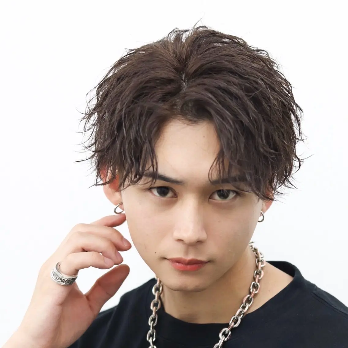 ミディアム カラー パーマ メンズ カット ヘアカラー 海老沼 陸のヘアスタイル