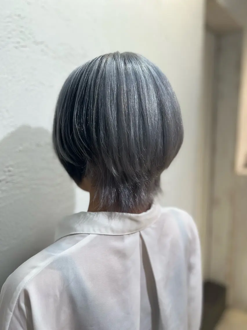 ショート カラー ブリーチ シルバー ホワイトシルバー ヘアカラー トリートメント ブリーチ/髪質改善 店長 板垣智大のヘアスタイル