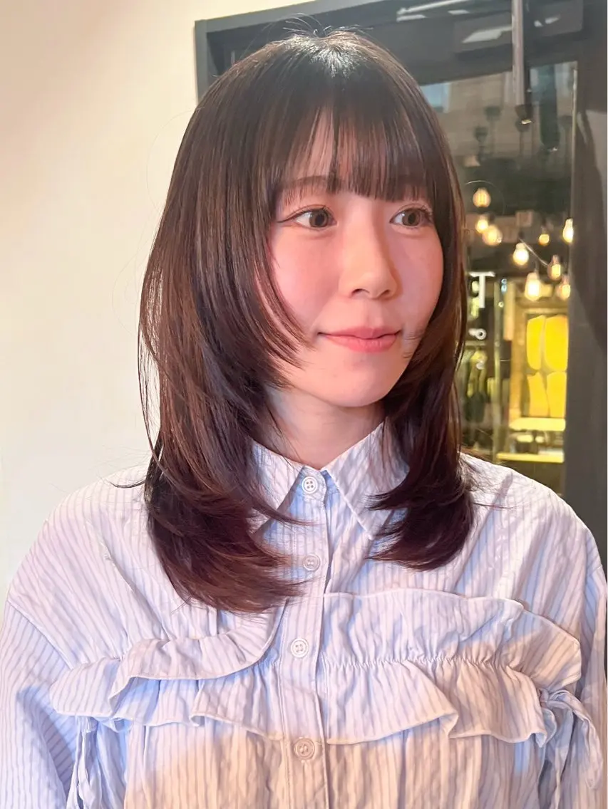 セミロング 顔周りカット ハッシュカット 小顔カット カット トリートメント REN/レイヤー✂️ ブリーチなしカラー✨のヘアスタイル