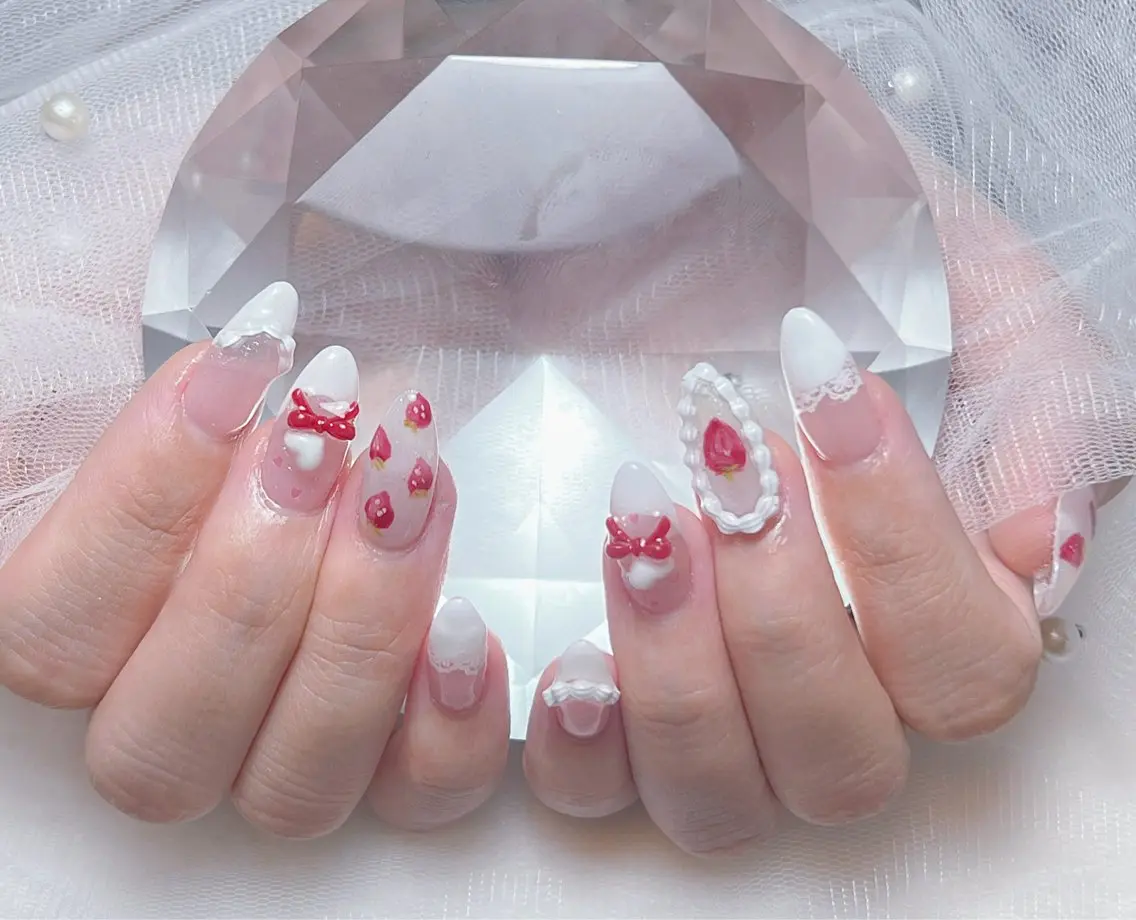 ネイル アートネイル オーロラネイル チークネイル 長さ出し フットネイル Miya _nailのネイルデザイン