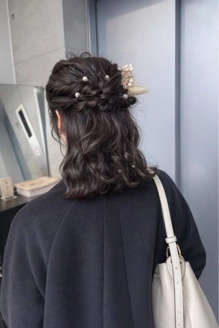 ミディアム カラー パーマ ヘアアレンジ ヘアセット 透明感/オリーブ/ グレージュ/YUKAのヘアスタイル