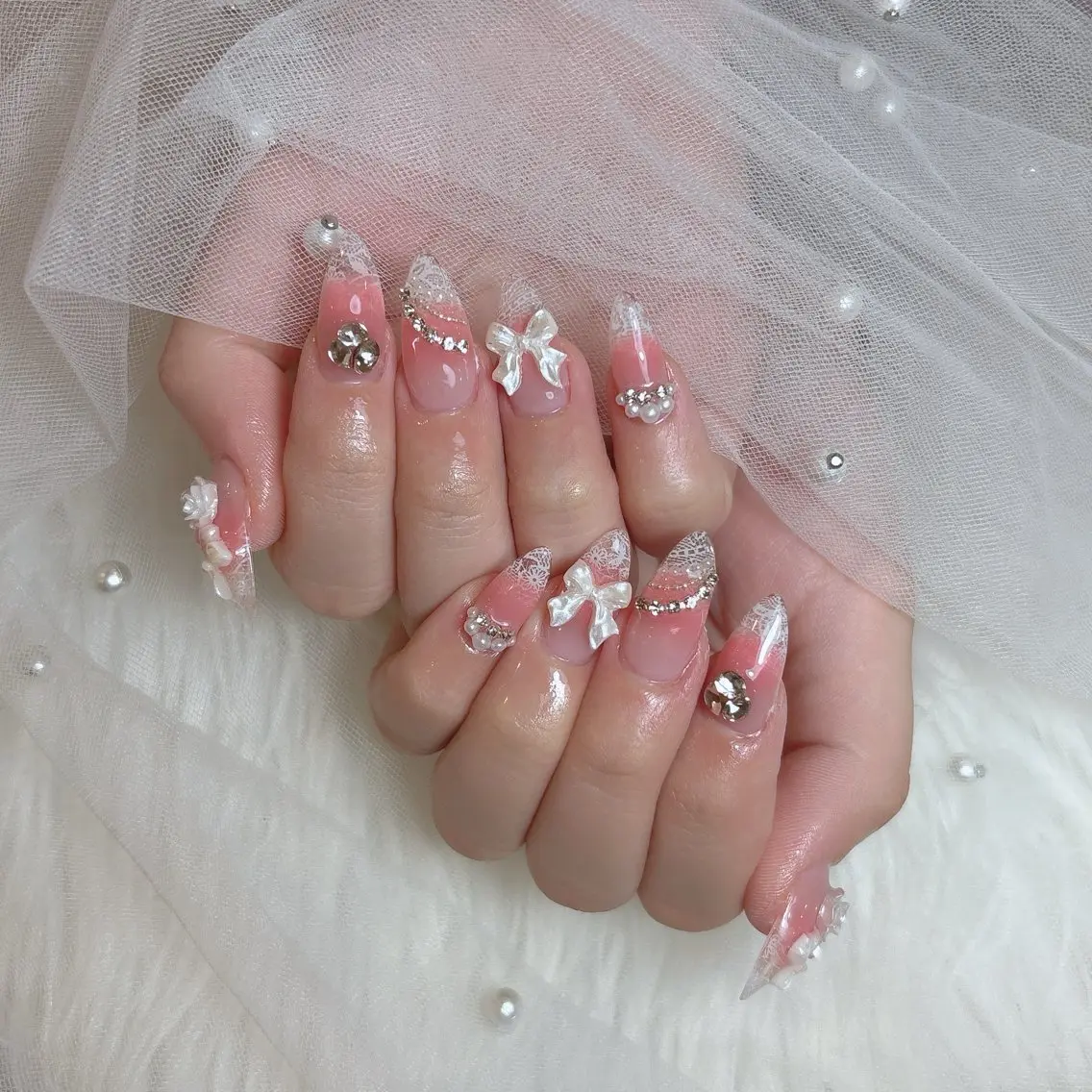 ネイル クリアネイル フレンチネイル ガーリー キラキラネイル 韓国ネイル Sora NAILのネイルデザイン