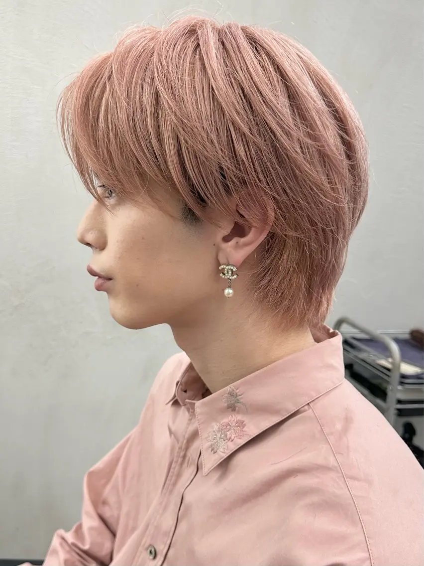 ロング カラー メンズ マッシュ シースルーマッシュ ベージュカラー ピンクカラー ピンクベージュ ヘアカラー トリートメント メンズ特化 🦋KANOKO🦋のヘアスタイル