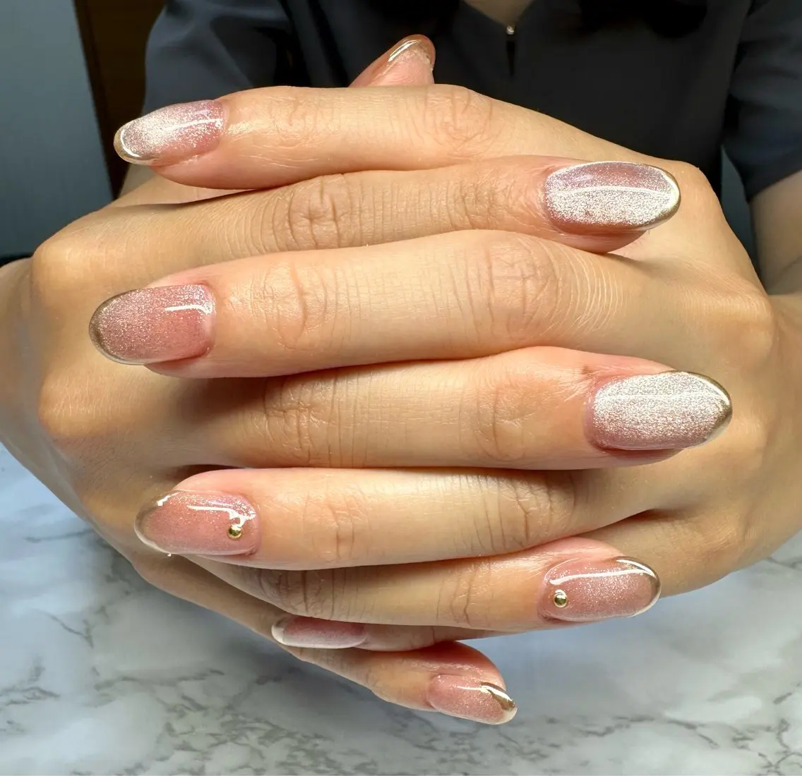ネイル オーロラネイル フレンチネイル マグネットネイル ミラーネイル 夏ネイル Mai’s nailのネイルデザイン