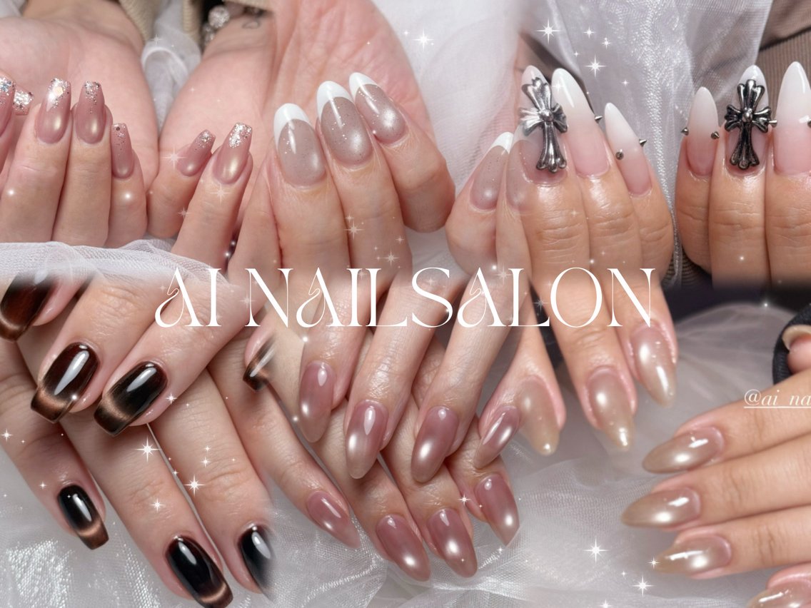ネイル フラッシュネイル フレンチネイル グラデーション マグネットネイル ハンドネイル 愛nailsalon フィルイン・長さ出しのネイルデザイン