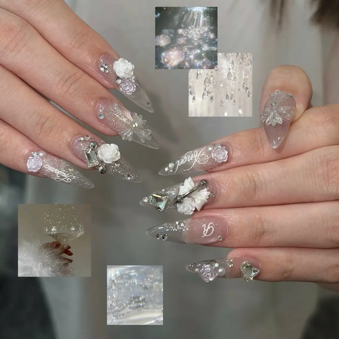 ネイル ガーリー ハート 韓国ネイル ニュアンスネイル リボン ハンドネイル Sora nail 長さ出し専門店のネイルデザイン