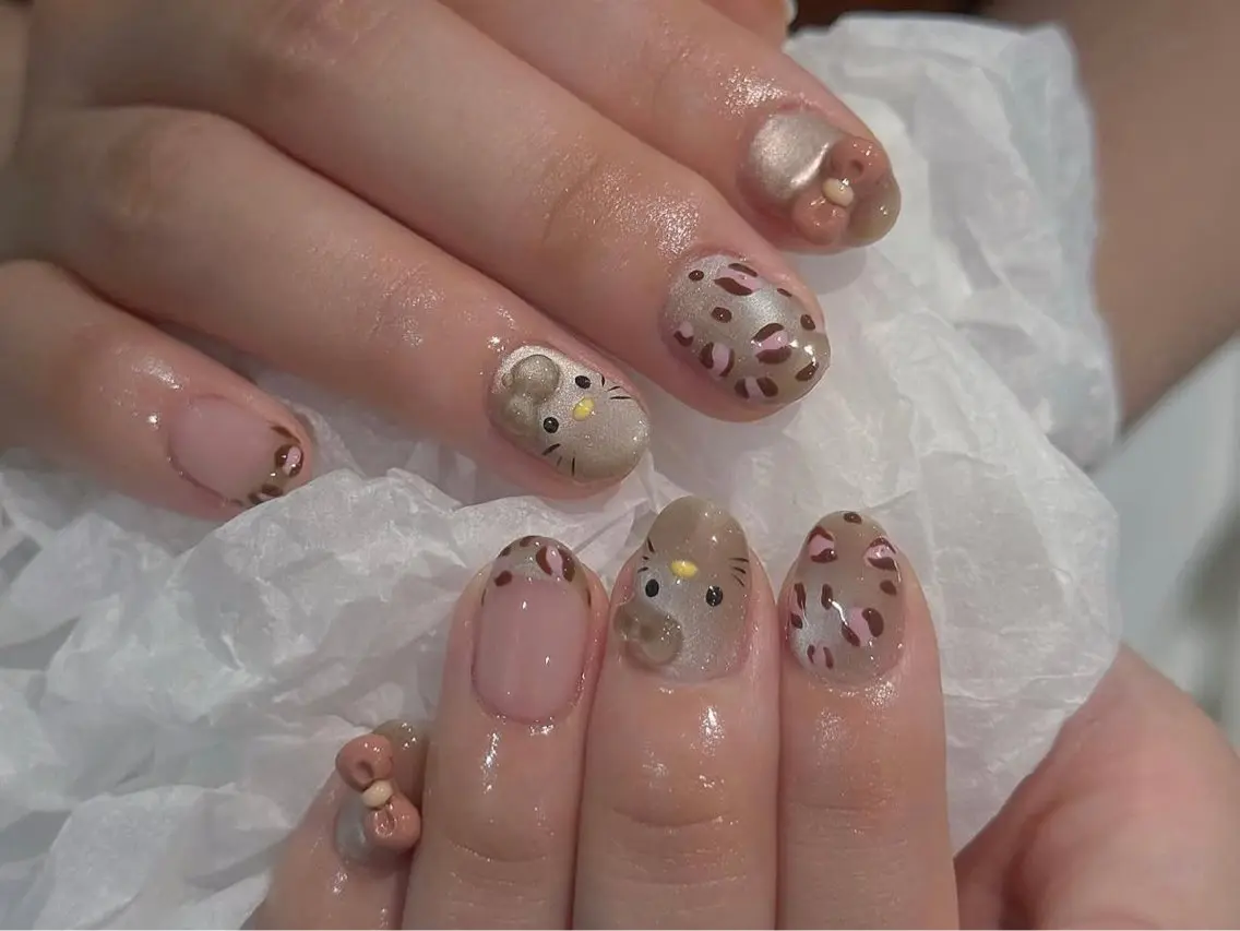 ネイル アートネイル 長さ出し ガーリー 韓国ネイル 持ち込み Rin Nail 新大久保店のネイルデザイン