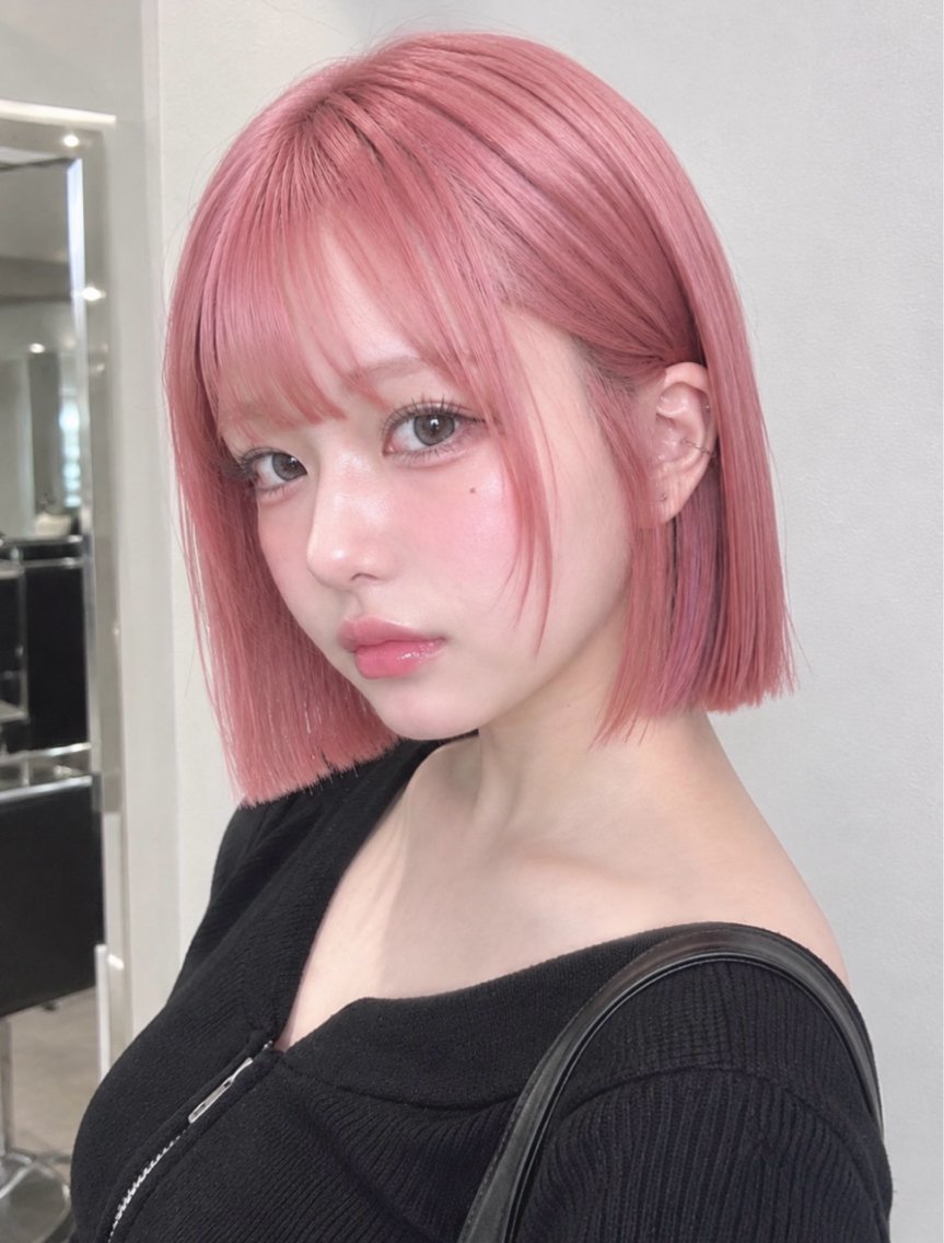 ミディアム カラー ヘアカラー トリートメント KURIAハイトーン /ピンクカラー/ボブのヘアスタイル