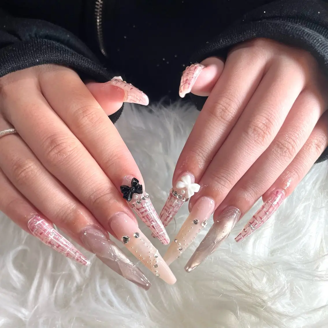ネイル 長さ出し ロングネイル ツイードネイル NENE／Insta p_box_neneのネイルデザイン