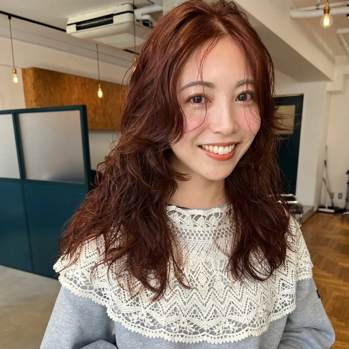 セミロング カラー ブラウンカラー オレンジ オレンジブラウン 暖色/パーマ 🌼クニトウメイのヘアスタイル