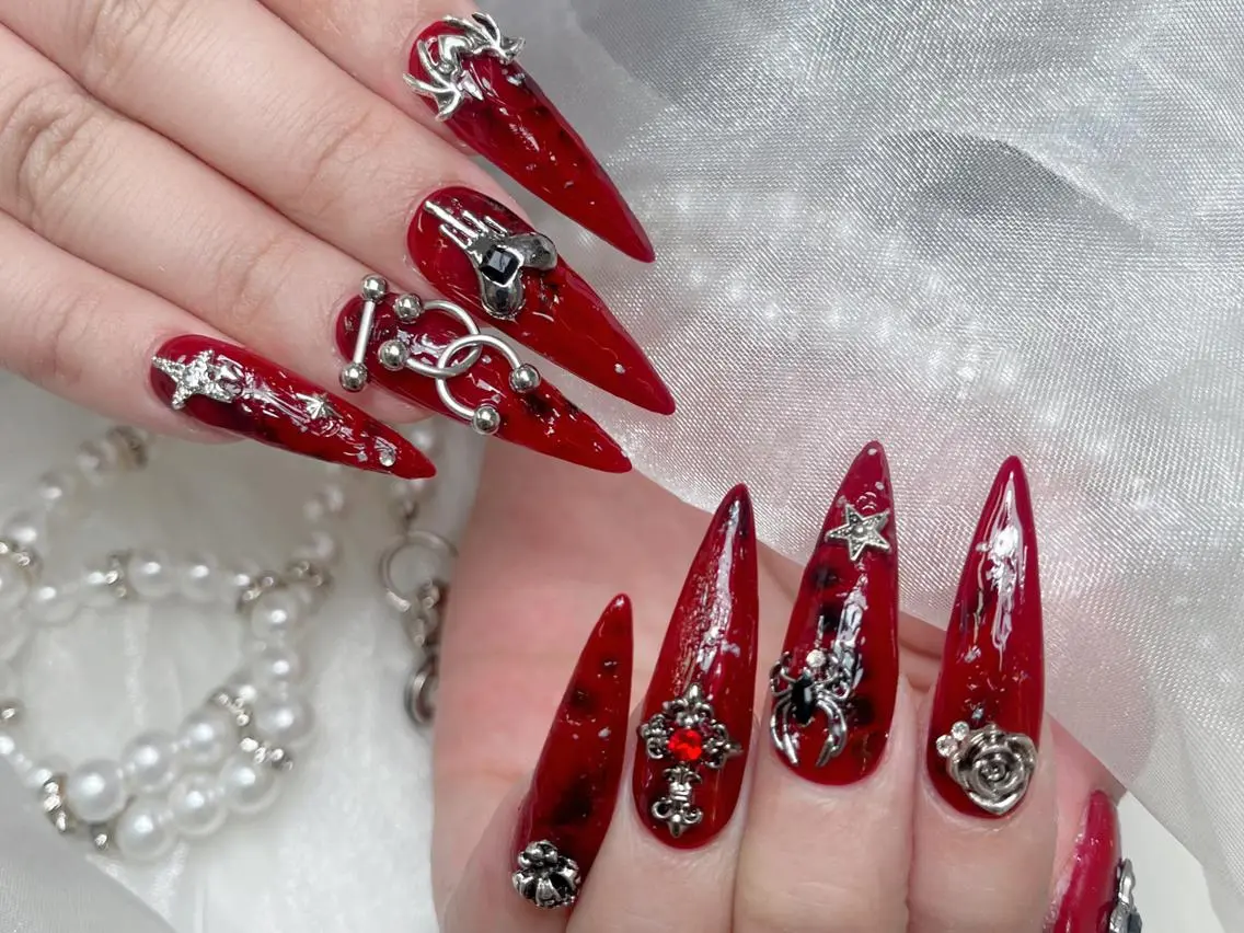 ネイル 成人式 大理石ネイル(マーブル) リボン 夏ネイル ネイルチップ ハンドネイル CoCo Nail 長さ出し専門店のネイルデザイン