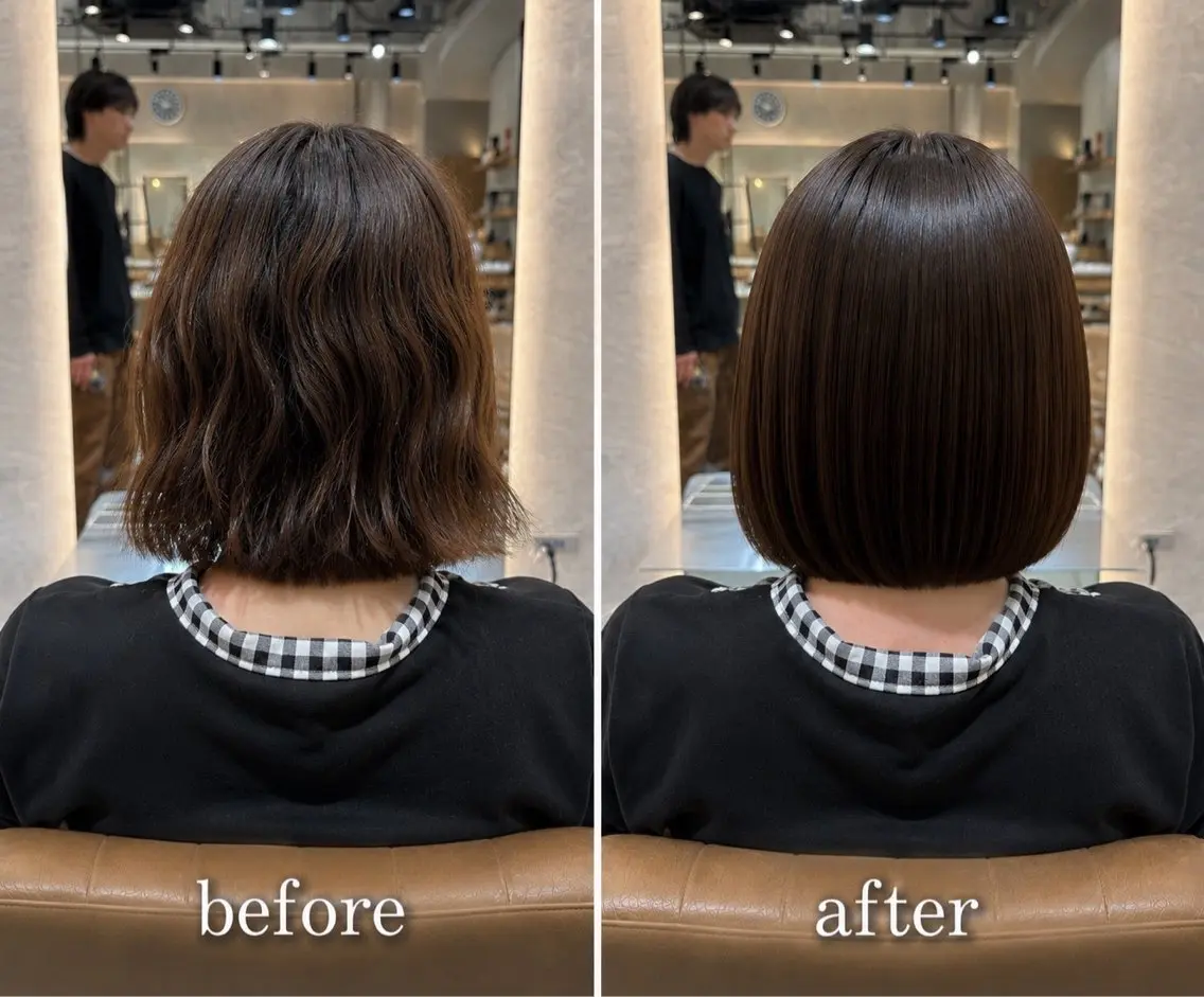 ショート 縮毛矯正 トリートメント 縮毛矯正/ 艶ワンカラー/藍のヘアスタイル