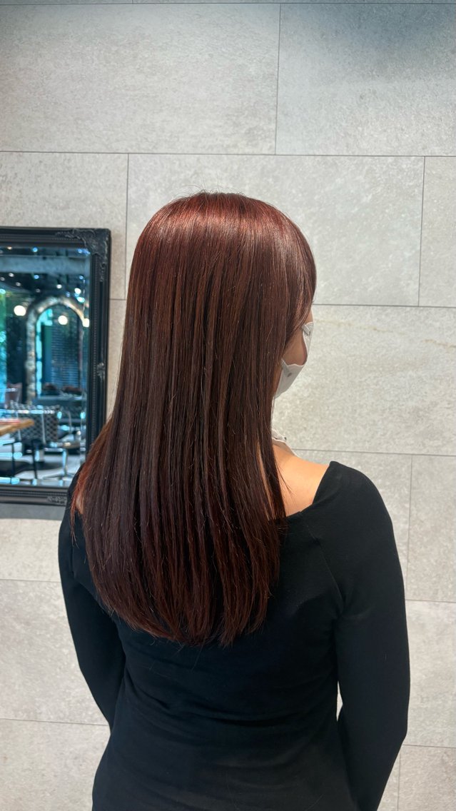 ミディアム カラー カシス オレンジ TRIELA新宿 桜のヘアスタイル
